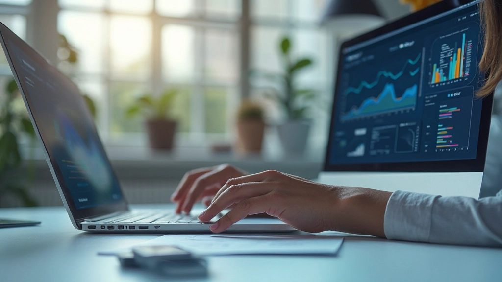 Analist werkend aan laptop met spreadsheets en analytische tools zichtbaar op scherm in kantooromgeving